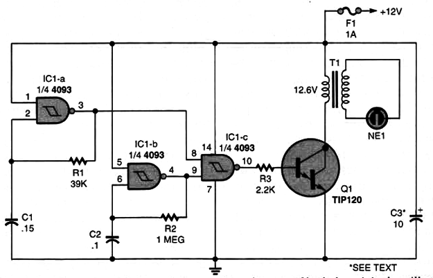 The Fluorescent Flasher , which combines elements of both the original oscillator and the inverter circuits, can be used as roadside flashing warning light.
