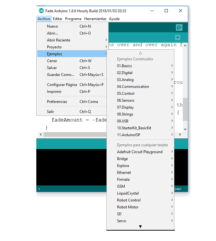 Figure 3. Example menu of the Arduino Uno
